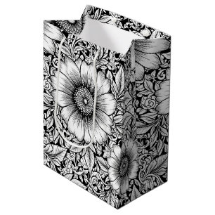 Sacola Para Presentes Média Padrão de Luxo Floral Monocromático Chic (7)
