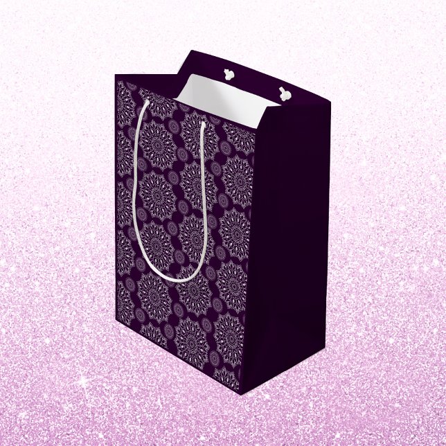 Sacola Para Presentes Média Padrão de mandala elegante diwali prateado roxo (Criador carregado)