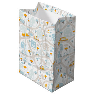 Sacola Para Presentes Média Padrão de Mapa de Vizinhança de Pastel Bonito
