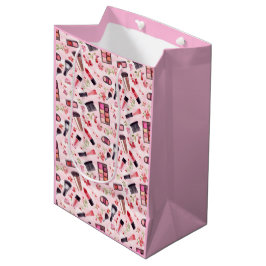 Sacola Para Presentes Média Padrão de Maquiagem Aquarela com Flores Rosas