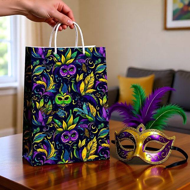 Sacola Para Presentes Média Padrão de máscara Mardi Gras Máscaras (Masterpiece Mardi Gras Masks pattern Medium Gift Bag
)