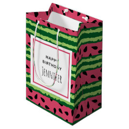 Sacola Para Presentes Média Padrão de Melancia Gelada Rosa e Verde Aniversário
