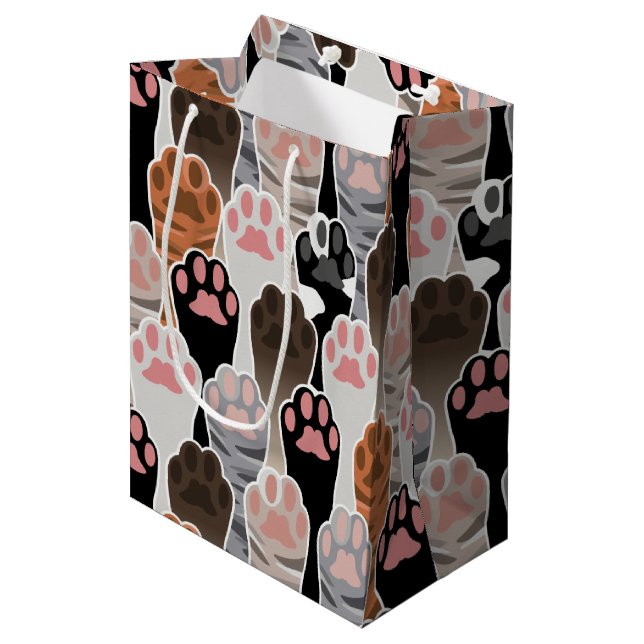 Sacola Para Presentes Média Padrão de muitas patas de gatos (Frente inclinada)