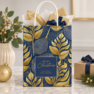 Sacola Para Presentes Média Padrão de Natal Blue Gold#29 ID1009