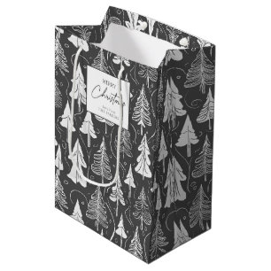 Sacola Para Presentes Média Padrão de Natal branco preto nº 5 ID1009