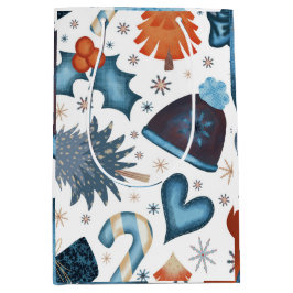 Sacola Para Presentes Média Padrão de Natal da Aquarela Festiva