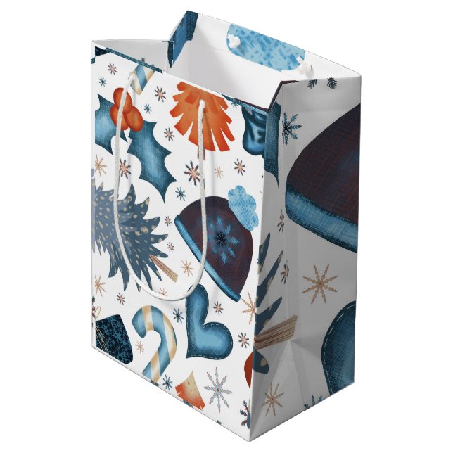 Sacola Para Presentes Média Padrão de Natal da Aquarela Festiva (Verso inclinado)