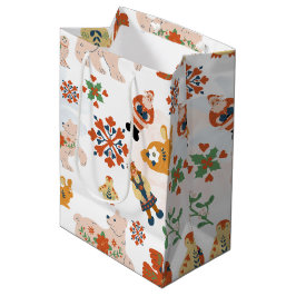 Sacola Para Presentes Média Padrão de Natal de Flores Fofas com Papai Noel