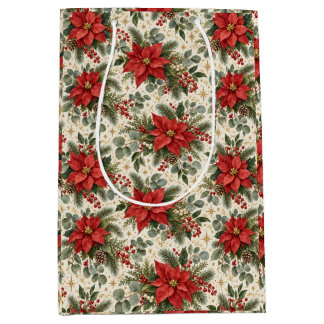 Sacola Para Presentes Média Padrão de Natal Elegante de Poinsettia