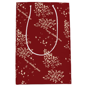Sacola Para Presentes Média Padrão de Natal Floral Vermelho