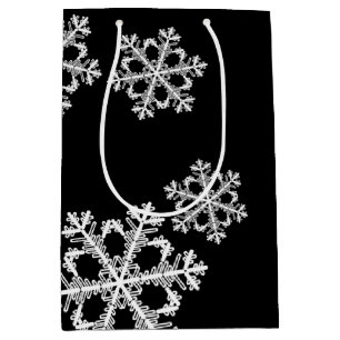 Sacola Para Presentes Média Padrão de Natal Monocromático Minimalista do Floco