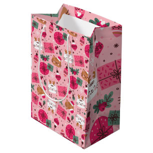 Sacola Para Presentes Média Padrão de Natal Rosa