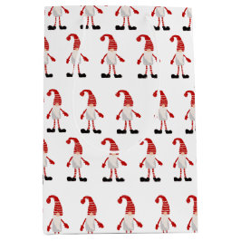 Sacola Para Presentes Média Padrão de Natal Vermelho Branco e Cinza do Gnome E