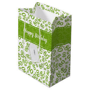 Sacola Para Presentes Média Padrão de Números Aleatórios 80 Verde/Branco Feliz