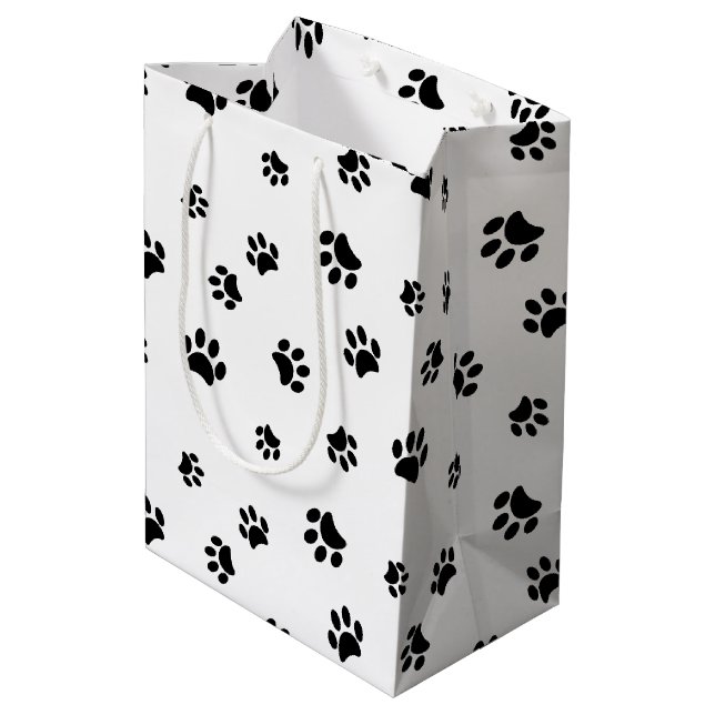 Sacola Para Presentes Média Padrão de Pegadas Pretas (Verso inclinado)