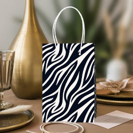 Sacola Para Presentes Média Padrão de Pele de Zebra Ousado Preto e Branco ID11