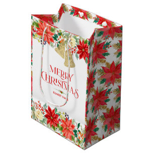 Sacola Para Presentes Média Padrão de poinsettia natalícia e tipografia