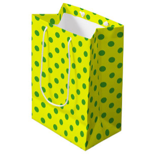 Sacola Para Presentes Média Padrão de Pontos Polca Verde no Amarelo Design