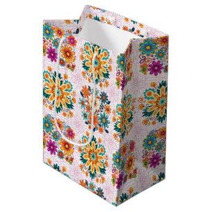 Sacola Para Presentes Média Padrão de Potes Flores de Várias Cores - Rosa