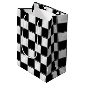 Sacola Para Presentes Média Padrão de Quadro de Verificação Preto e Branco