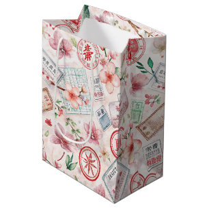Sacola Para Presentes Média Padrão de selo de viagem do mundo vintage (1)