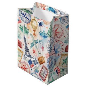 Sacola Para Presentes Média Padrão de selo de viagem mundial vintage (3)