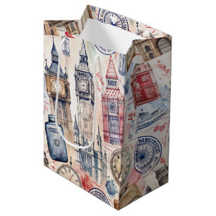 Sacola Para Presentes Média Padrão de selo de viagem mundial vintage (5)