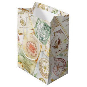 Sacola Para Presentes Média Padrão de selo de viagem pelo mundo vintage (7)