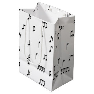 Sacola Para Presentes Média Padrão de Símbolo de Notas Musicais Pretas e Branc