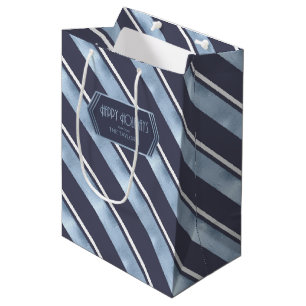 Sacola Para Presentes Média Padrão de Stripe de Natal Blue ID862