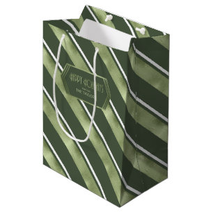 Sacola Para Presentes Média Padrão de Stripe de Natal Verde/Branco ID862