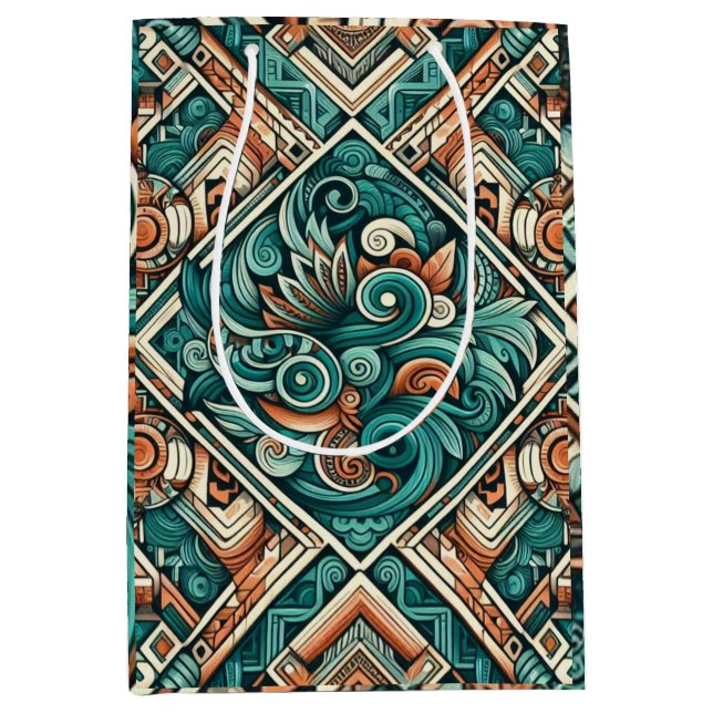 Sacola Para Presentes Média Padrão de Teal e Terracotta inspirado no asttec (Frente)