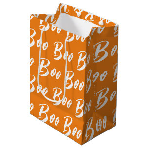 Sacola Para Presentes Média padrão de texto boo laranja branco de Halloween