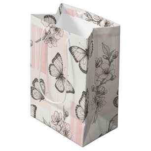 Sacola Para Presentes Média Padrão de Toile de Borboleta Botânica Vintage (7)