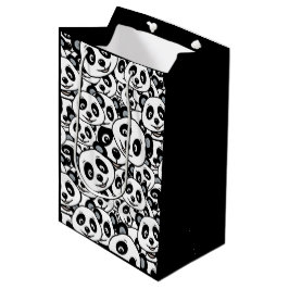 Sacola Para Presentes Média Padrão de Urso Panda Fofo Preto e Branco Moderno