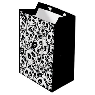 Sacola Para Presentes Média Padrão de Urso Panda Fofo Preto e Branco Moderno