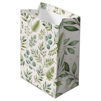 Sacola Para Presentes Média Padrão de Vegetação em Aquarela | Folhas Botânicas