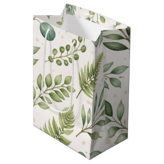 Sacola Para Presentes Média Padrão de Verdura em Aquarela | Folhas Botânicas
