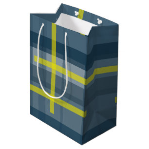 Sacola Para Presentes Média Padrão de xadrez azul e amarelo