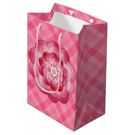 SACOLA PARA PRESENTES MÉDIA PADRÃO DE XADREZ DE TINTA COM FLORES DE TINTA