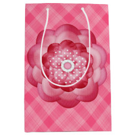 SACOLA PARA PRESENTES MÉDIA PADRÃO DE XADREZ DE TINTA COM FLORES DE TINTA