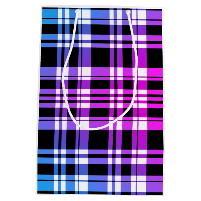 Sacola Para Presentes Média Padrão de xadrez preto rosa moderno (Verso)