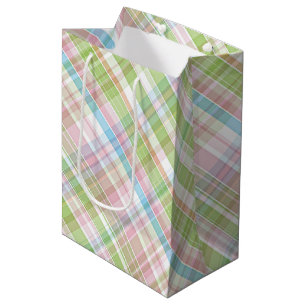 Sacola Para Presentes Média Padrão de Xadrez rosa-rosa azul claro verde-claro-