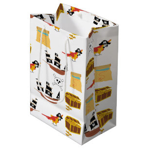 Sacola Para Presentes Média Padrão do Tema do Testo do Tesouro de Nave Pirata