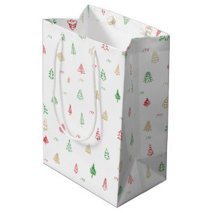Sacola Para Presentes Média Padrão Dourado de Árvores de Natal Vermelhos
