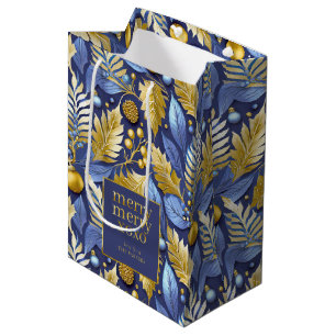 Sacola Para Presentes Média Padrão Dourado de Feliz de Natal Azul nº 22 ID1009
