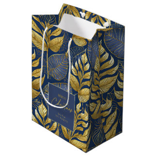 Sacola Para Presentes Média Padrão Dourado de Natal Azul nº 29 ID1009