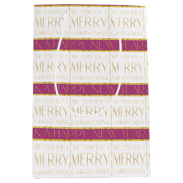 Sacola Para Presentes Média Padrão Dourado de Natal magenta nº 35 ID1009 (Frente)
