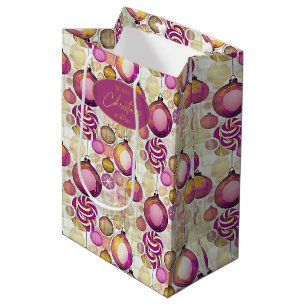 Sacola Para Presentes Média Padrão Dourado de Natal magenta nº 6 ID1009