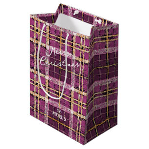 Sacola Para Presentes Média Padrão Dourado de Natal magenta nº 7 ID1009